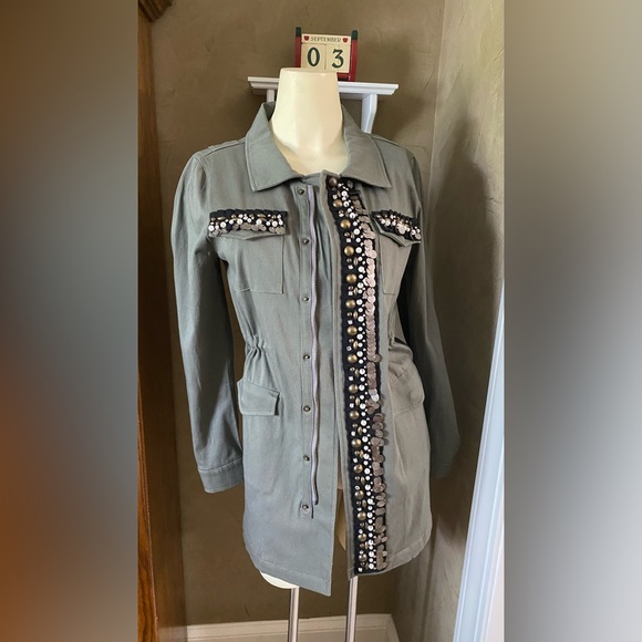 Sweet Rain Women’s Jacket Military Style Olive Green Embellished trim Size S - Picture 2 of 16